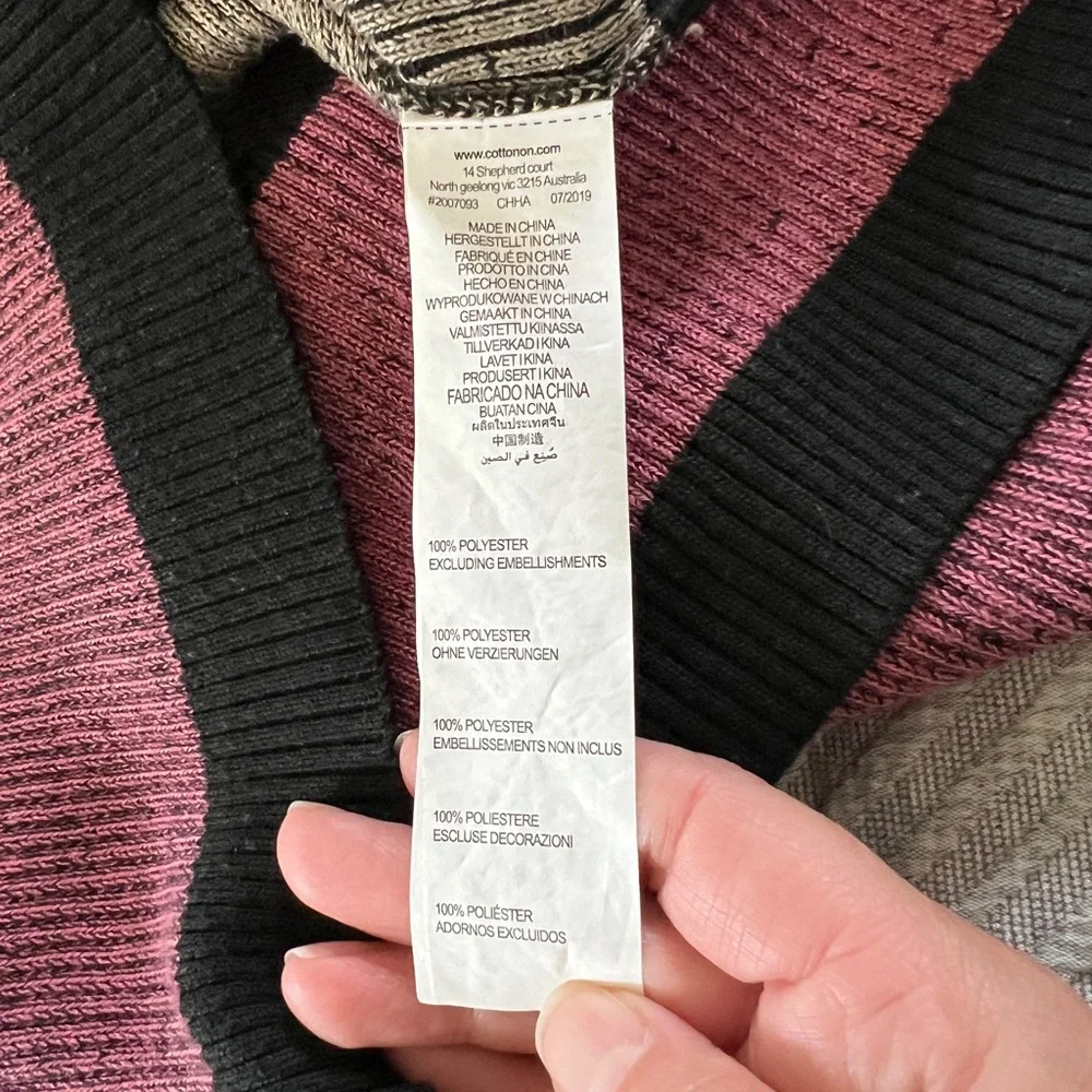 Cotton On short sleeve striped sweater dress, black, grey, pink, magenta - Large - Picture 10 of 12